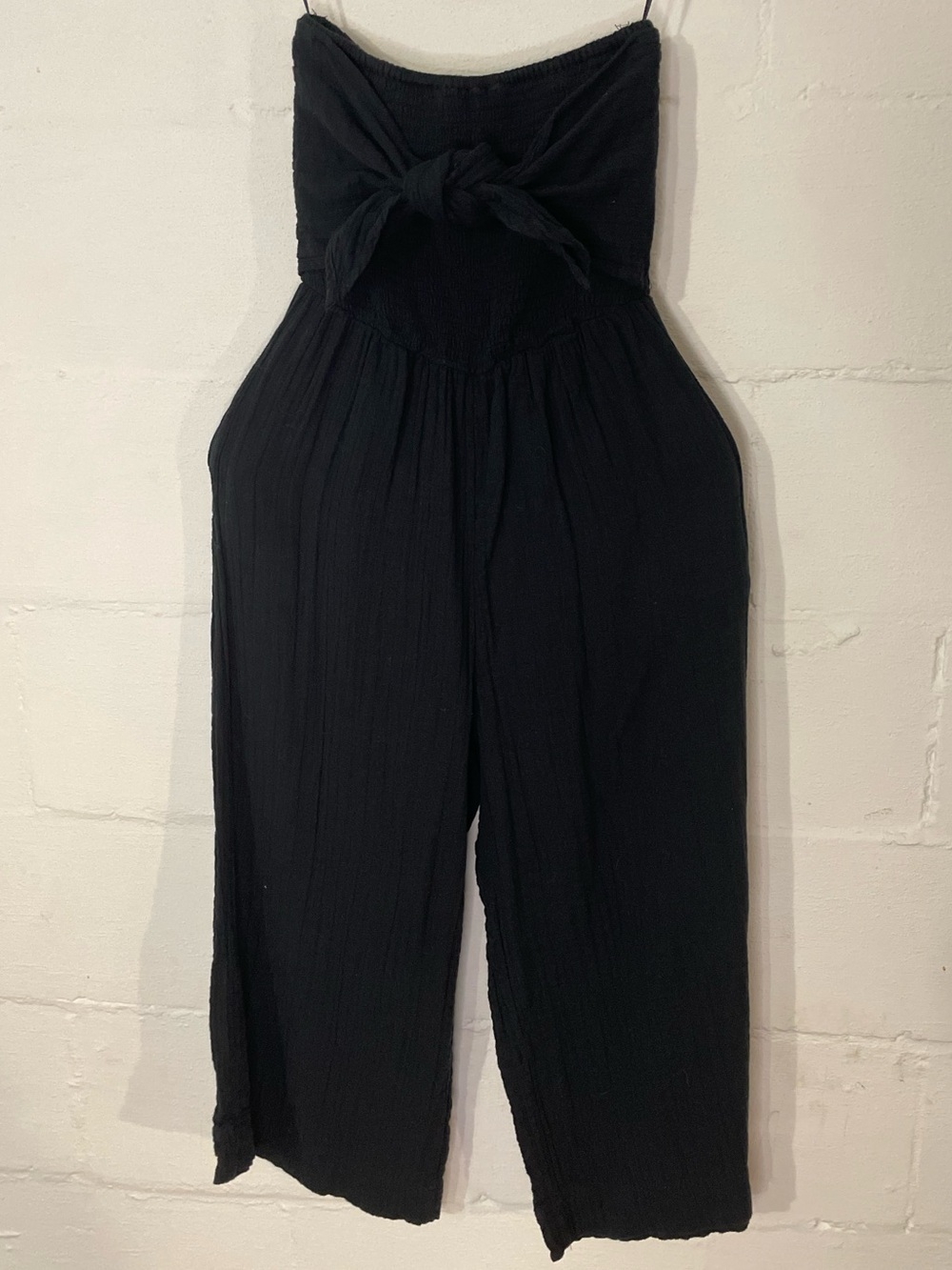 bishop + young Black Strapless Tie-Front Wide-Leg Jumpsuit